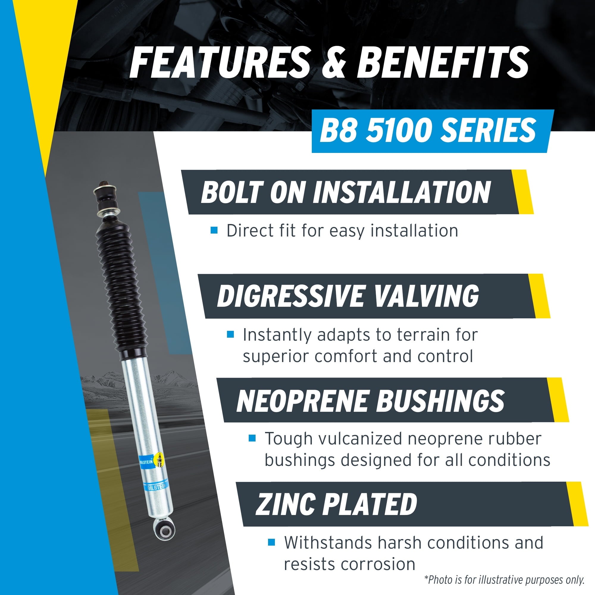 Bilstein Pair of Front B8 5100 Ride Height Adjustable Series Shocks Compatible with 2007-2013 Silverado / Sierra 1500 w/o Electronic Suspension Provides 0-1.75 Front Lift
