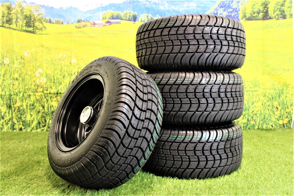 (New) Antego 205/50-10 with 10x7 Fusion Glossy Black Wheels for Golf Cart (Set of 4)