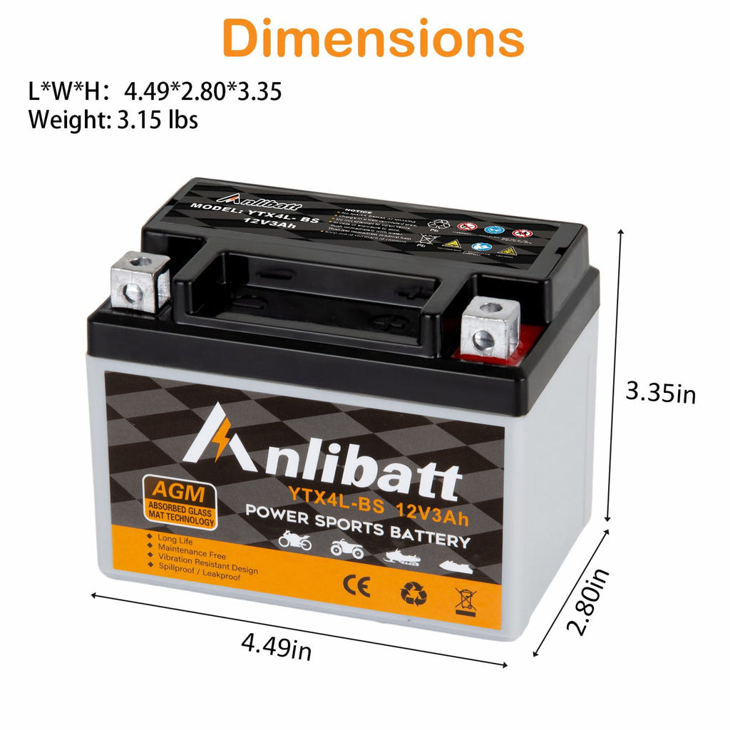 Anlibatt YTX20HL-BS Motorcycle Battery 12V 18Ah 300CCA Rechargeable Sealed Batteries Powersport Replacement for ATV, Scooter, Jet ski, Dirt Bike