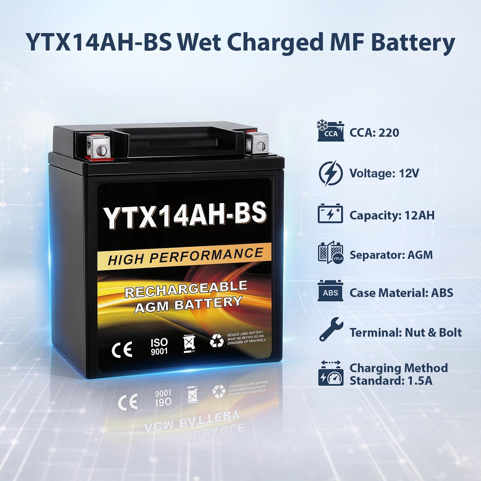 Anlibatt YTX20HL-BS Motorcycle Battery 12V 18Ah 300CCA Rechargeable Sealed Batteries Powersport Replacement for ATV, Scooter, Jet ski, Dirt Bike