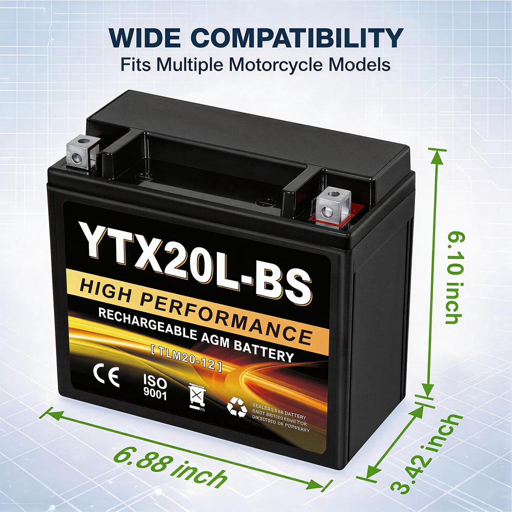 Anlibatt YTX20HL-BS Motorcycle Battery 12V 18Ah 300CCA Rechargeable Sealed Batteries Powersport Replacement for ATV, Scooter, Jet ski, Dirt Bike