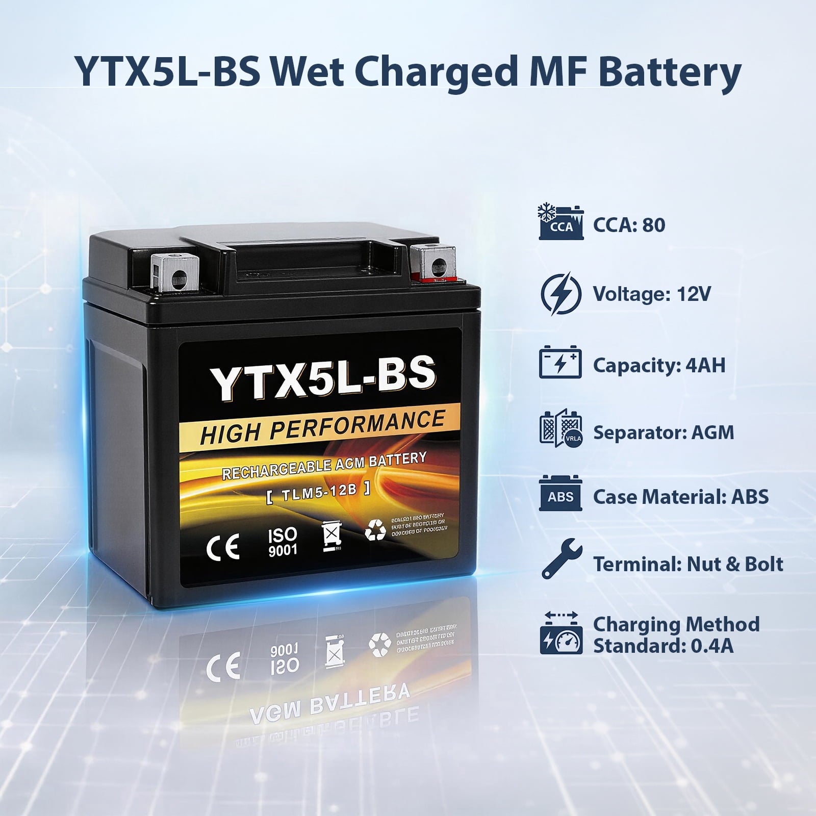 Anlibatt YTX20HL-BS Motorcycle Battery 12V 18Ah 300CCA Rechargeable Sealed Batteries Powersport Replacement for ATV, Scooter, Jet ski, Dirt Bike