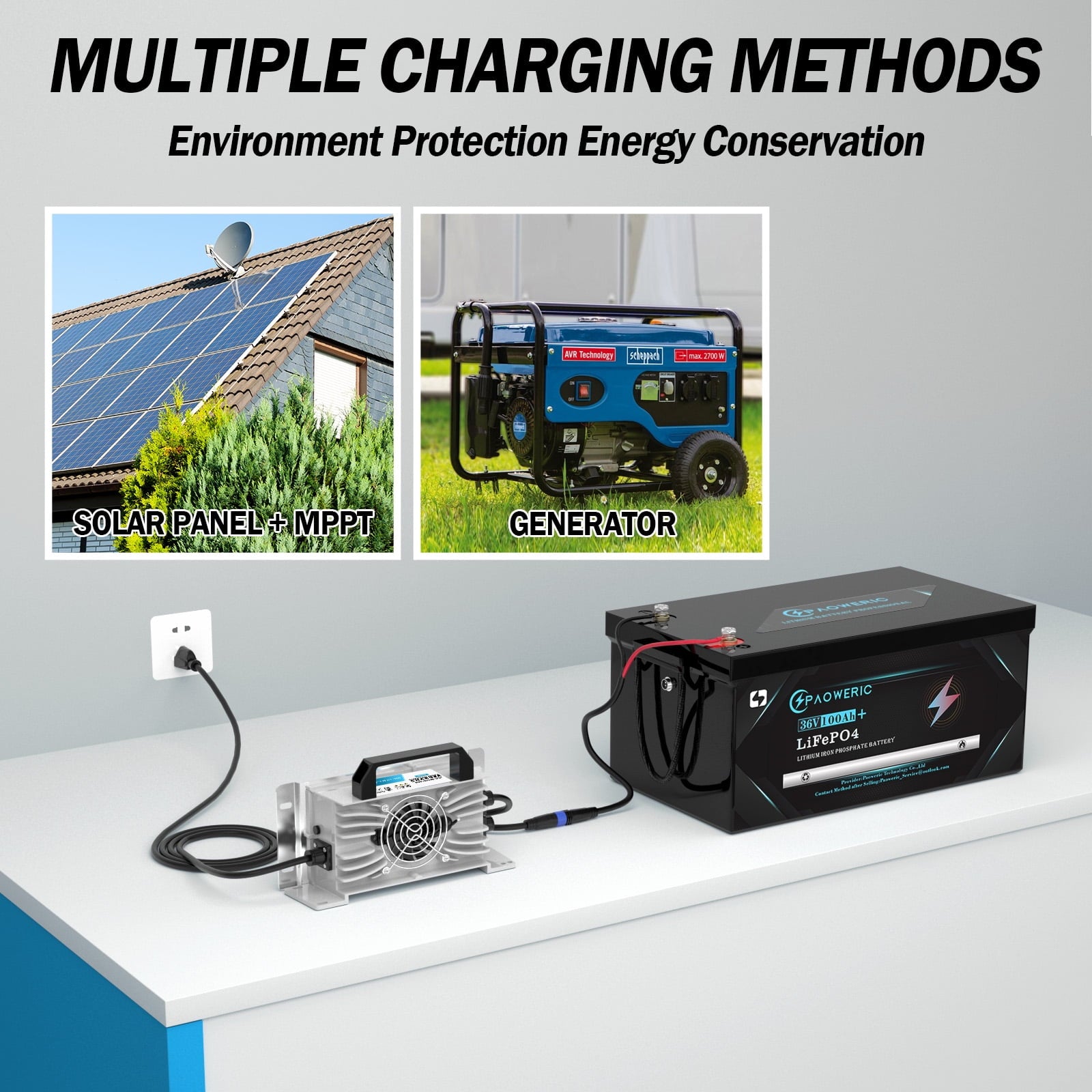 36V 100Ah LiFePO4 Lithium Battery for Golf Carts with Charger, Smart 200A BMS, LCD Display, and App Control, Up to 7680W Output, Ideal for Golf Carts and Trolling Motors