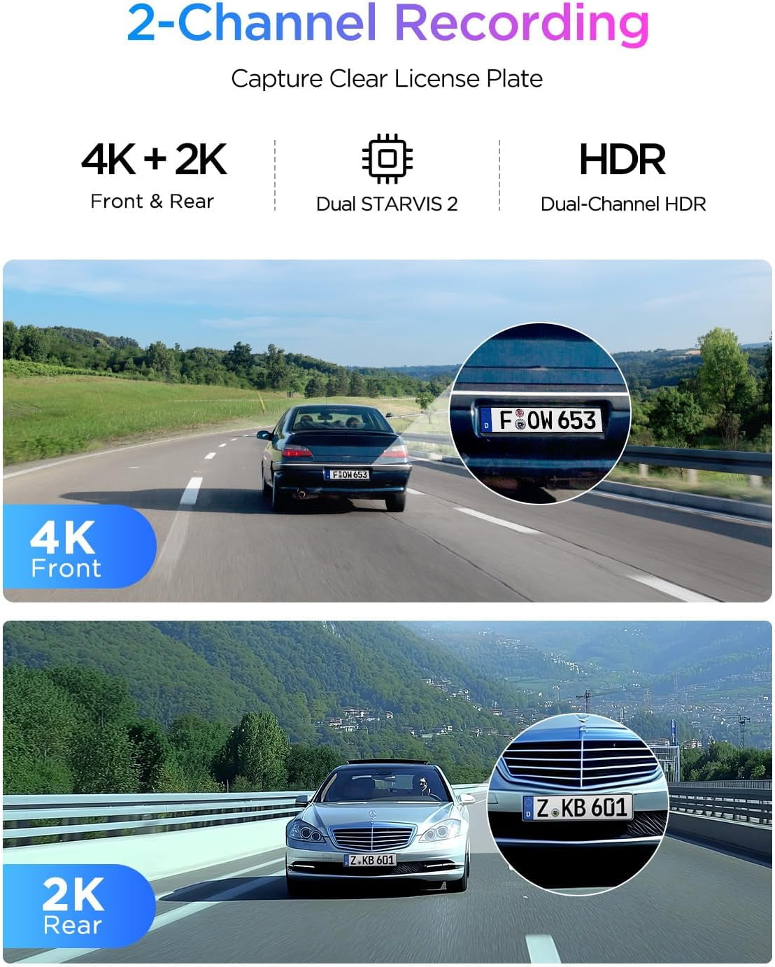 VIOFO Dash Cam A329S Front and Rear 2-Channel 4K 60FPS Dual STARVIS 2 Sensors
