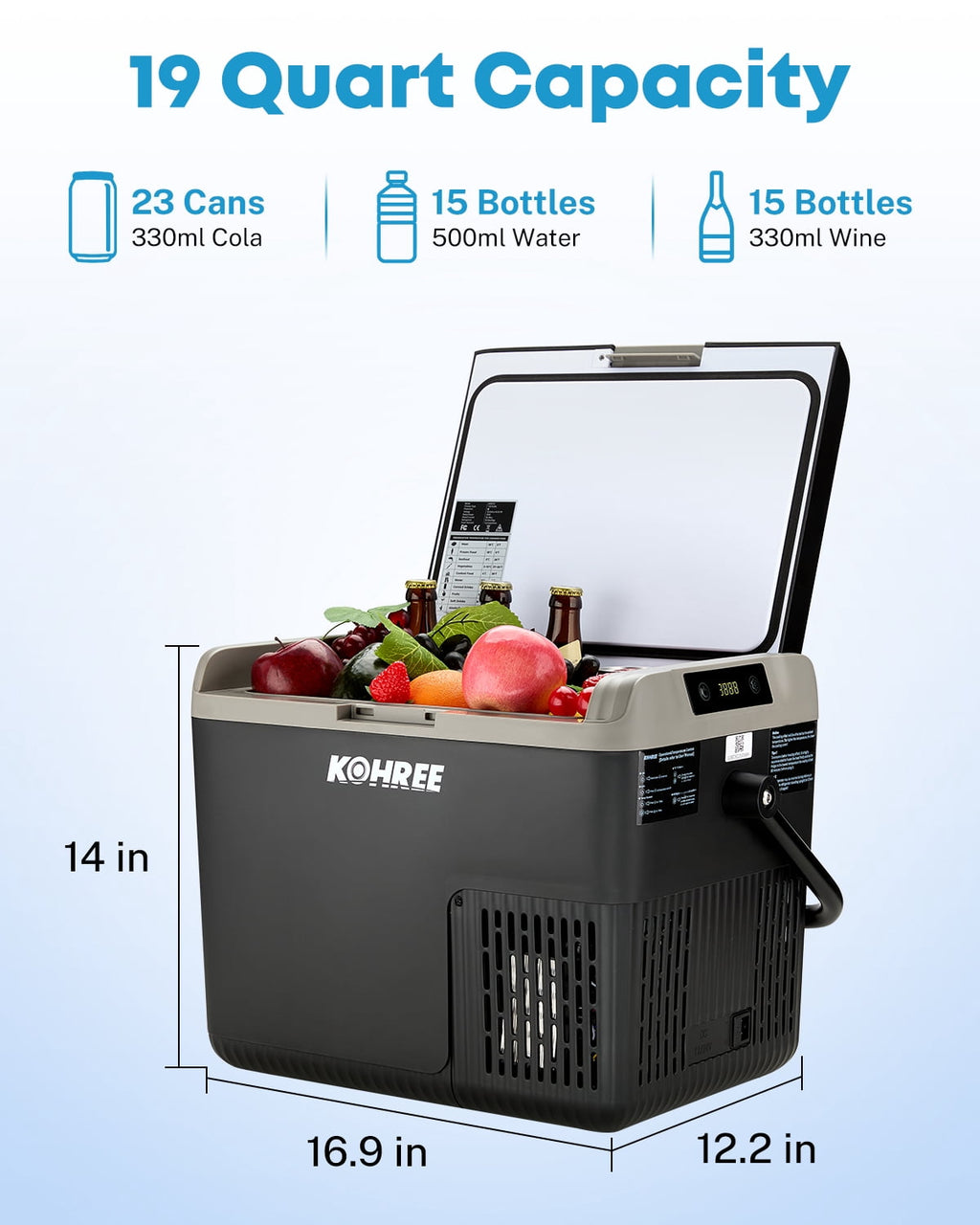 Kohree 53QT (50L) Portable Car Refrigerator Freezer 12V/24V DC Dual Zone Electric Cooler -7°F-50°F with Wheels & Handle for RV, Truck, Boat, Camping, Outdoor