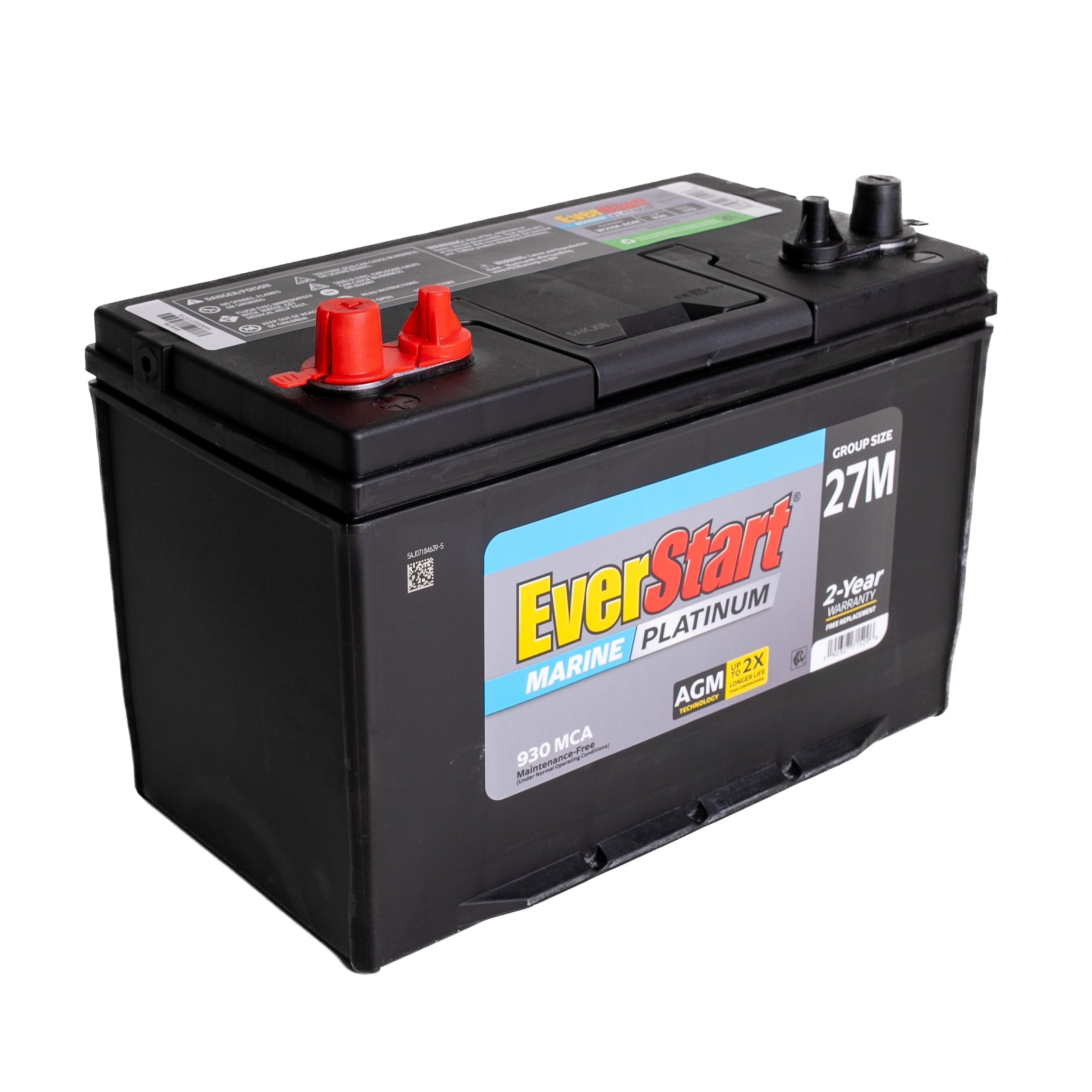 EverStart Platinum AGM Marine Deep Cycle Battery, Group 27M, 930 MCA, 175 RC, 12V, Vehicle Batteries