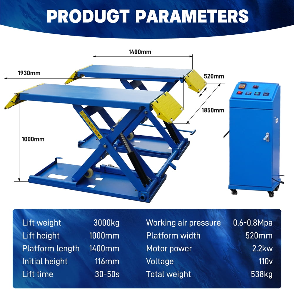 6614 lbs Mid-Rise Scissor Lift for Home Garage - 110V/60Hz Portable Car Lift with Pneumatic Release & 39.4 Lift Height - Heavy Duty Auto Lift for Truck & SUV Repair