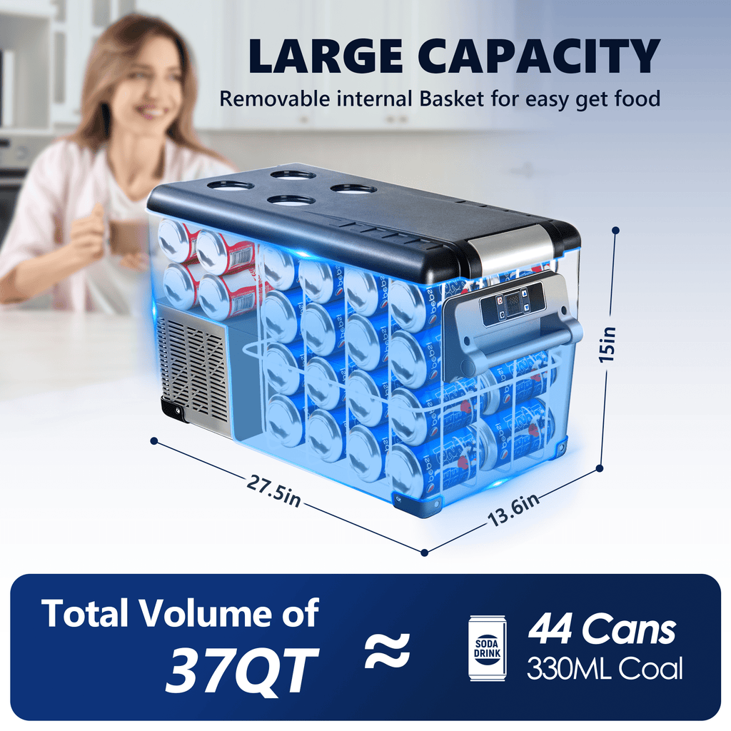 SIMZLIFE 12V Electric Car Refrigerator, 59QT RV Freezer Fridge, DC & AC - Home, Travel, Camping, Outdoor - Gray, 36.8 lb